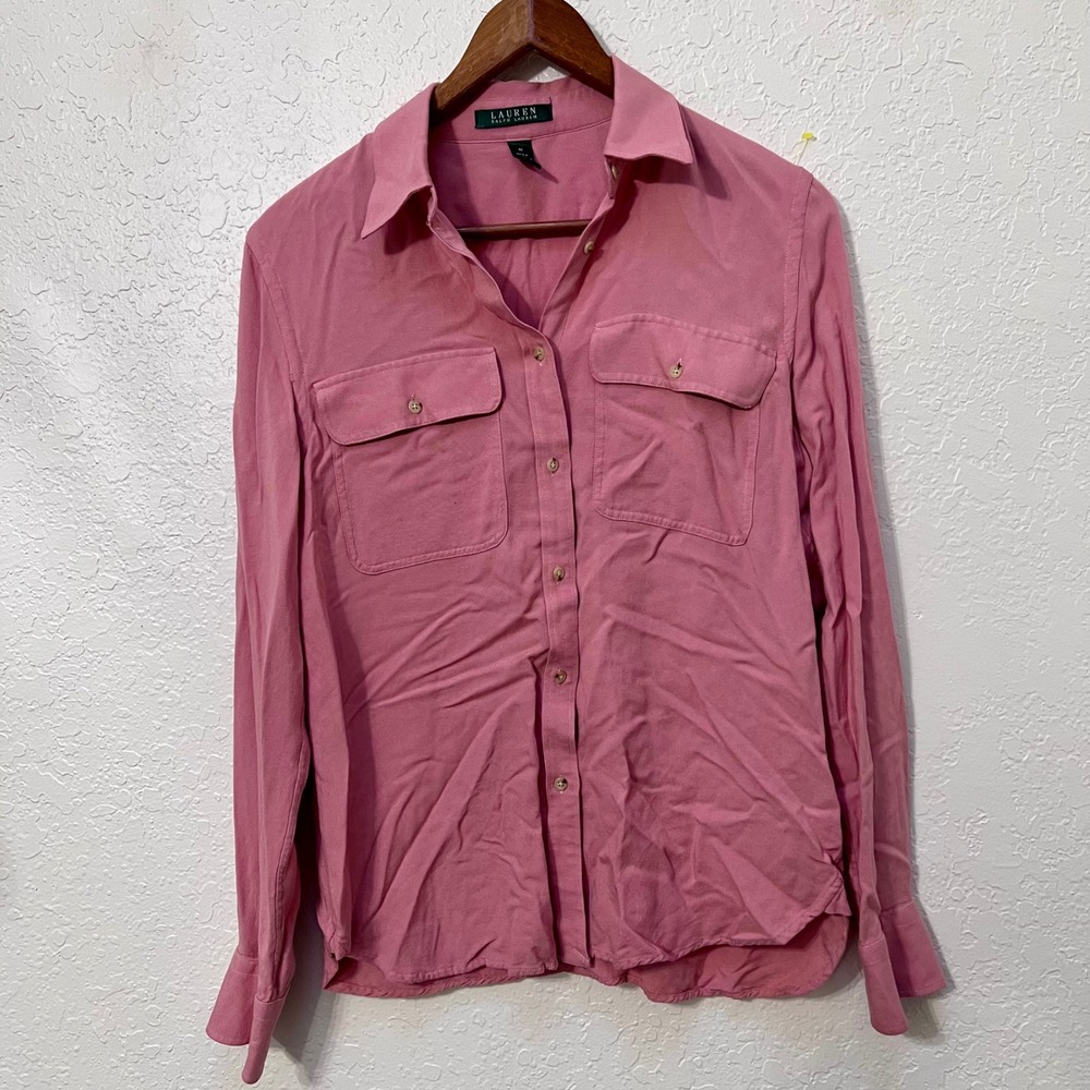 Lauren‎ Ralph Lauren Womens Pink Viscose Button Down Utility Shirt Medium Rose